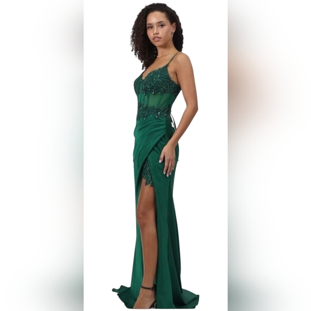 TLC Say Yes To The Prom Green Embellished Corset Gown - Picture 2 of 14
